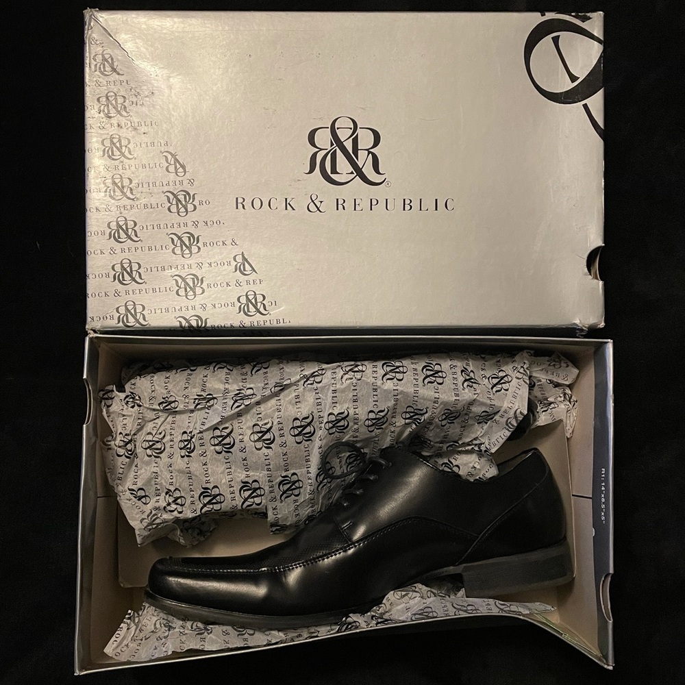 Leather & Man-Made Rock & Republic Black Dress Shoes, Men’s Size 9.5